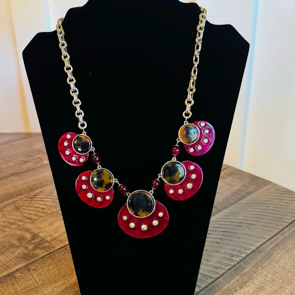 Chicos Faux Tortoise Shell Bib Shriz Hued Statement Necklace Rene Collection‎